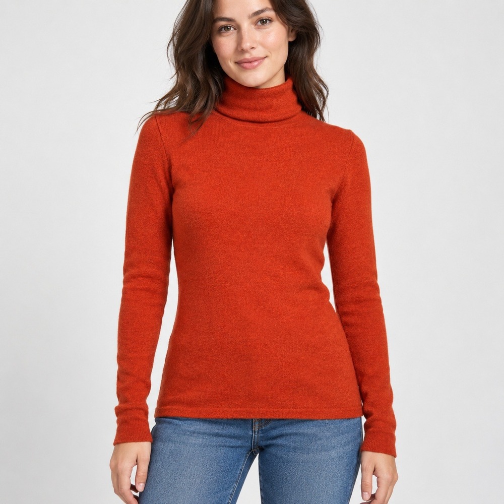 Tweeds Burnt Orange 100% 2-Ply Cashmere Turtleneck Sweater Womens Medium
